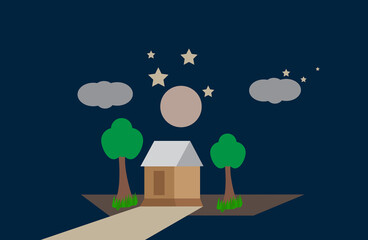 tree, moon and house