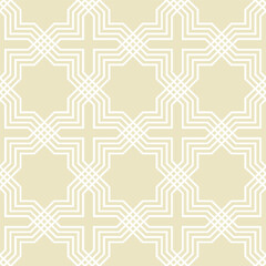 Monochrome Arabic style, cross seamless line ornate texture, printed on wallpaper or fabric. Geometric pattern. Arabesque biege and white texture. Vector illustration
