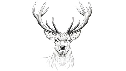 Obraz premium A striking black and white illustration of a majestic stag head featuring large, intricate antlers
