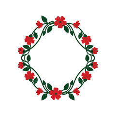 Elegant Floral Frame Vector Design with Red Flowers and Green Leaves for Creative Projects and Print