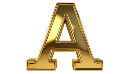 A golden, three-dimensional letter "A" isolated against a stark black background. It appears to be highly polished and reflective