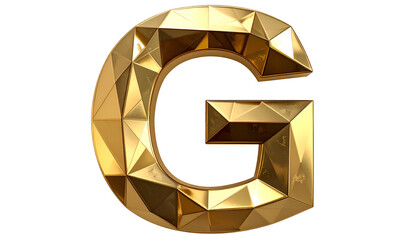 A golden, faceted letter "G" against a stark black background. The luxurious design features many reflective surfaces