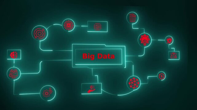A futuristic neon big-data visualization illustrating large-scale data pipelines, intelligent processing systems, and advanced digital analytics networks.