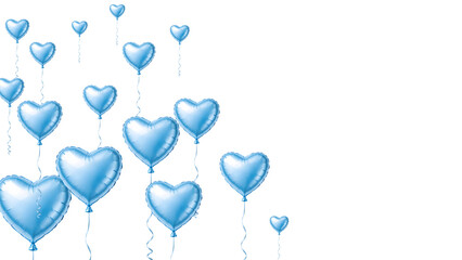 Blue Heart Foil Balloons Cluster with Strings, Valentine Copy Space Design, Isolated PNG on Transparent Background