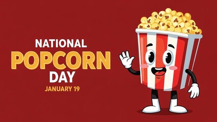 National popcorn day celebration with cartoon popcorn bucket