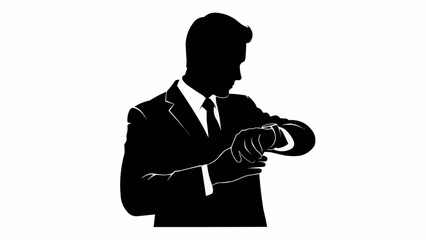 Silhouette of a businessman checking his watch.