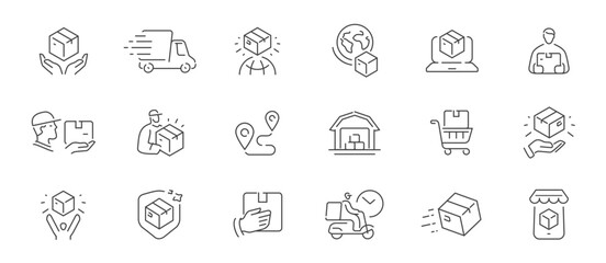 Delivery service icon set. Logistics, moving sign. Order tracking, courier and cargo symbols
