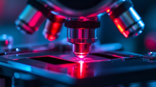 The futuristic microscope showcases groundbreaking research by skilled male scientists in stateoftheart lab equipped with advanced instruments for rigorous exploration and discovery in various fields