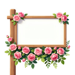 Wooden frame decorated with pink roses and green leaves
