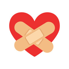 Healing Heart Vector with Band-Aids - Symbol of Love and Care for Medical and Emotional Wellness