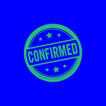 Confirmed red and green grunge stamps isolated on green and blue chroma key background