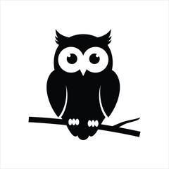 Obraz premium Cute Black Owl Perched on a Branch Vector Graphic