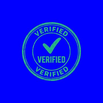 Verified red and green grunge stamps isolated on green and blue chroma key background