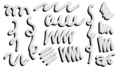  Realistic white cream and toothpaste texture set. Collection of 3D cosmetic swirls and squeezes.