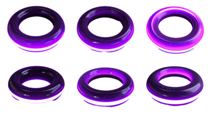 Glowing purple torus shapes in various angles