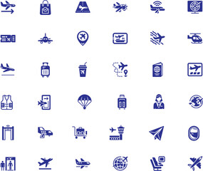 aviation vector icons, air travel airport-related activities