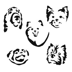 Vector drawing of a dog. Black and white gestalt design of a funny pet. Little doggy. Cute animal illustration. Postcard for International Dog Day. Drawing of an animal in the Gestalt style.	
