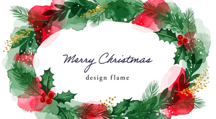 水彩クリスマスリース背景｜ナチュラルな冬のフレーム