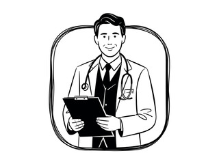 Smiling Doctor Holding Clipboard Illustration