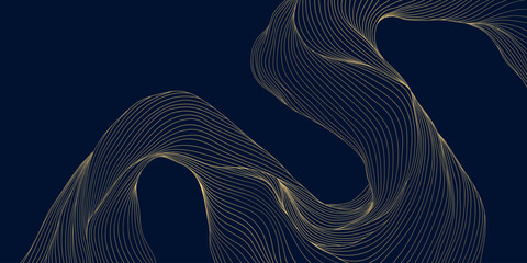 Elegant abstract vector background, gold waves, smooth linear curves, Japanese deco elements. Premium wavy pattern, ocean, soft organic shapes, geometric flow, cover design