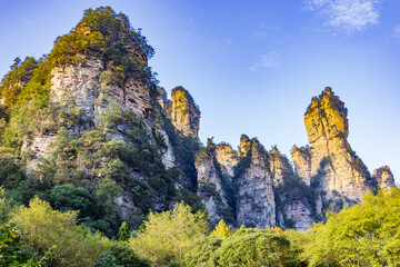 Natural quartz sandstone columns from the Tianzi Mountains (Avatars Mountains) in Zhangjiajie National Forest Park in Hunan, China.