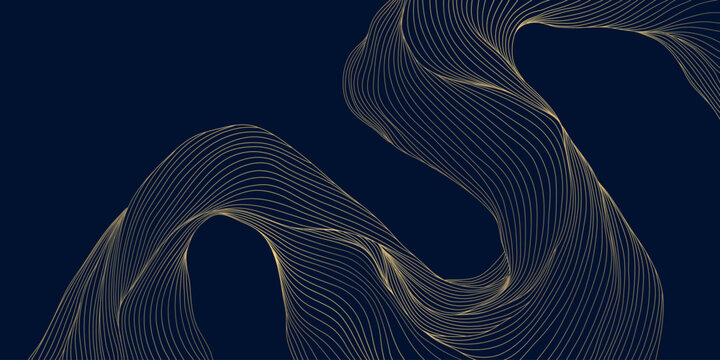 Elegant abstract vector background, gold waves, smooth linear curves, Japanese deco elements. Premium wavy pattern, ocean, soft organic shapes, geometric flow, cover design