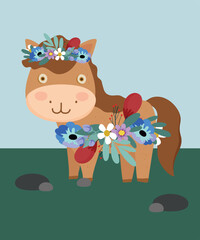 Horse  Wearing  Flowers and Decoration
