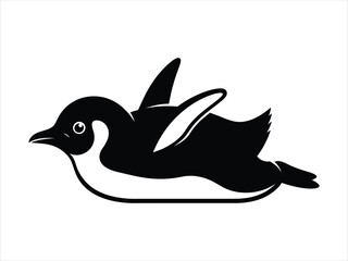 Minimalist black and white swimming penguin vector, a cute and dynamic aquatic bird