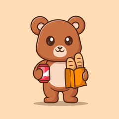 Cute Bear Shopping Groceries Cartoon