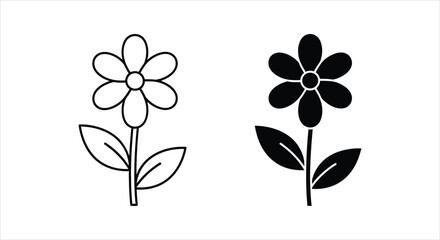 Minimalist Outline and Solid Flower Graphic Design Element for Creative Projects © Sunnn