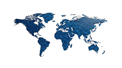 World Map Illustration with Hexagon Pattern on White