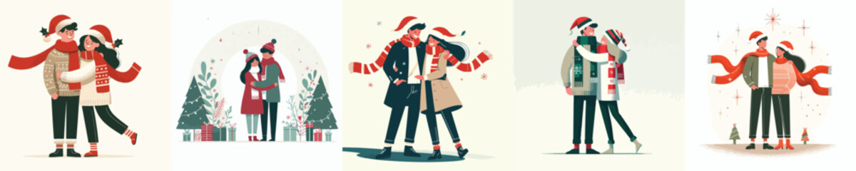 vector of couple giving a warm hug at Christmas