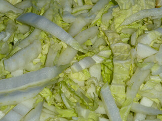 Fresh chopped green cabbage texture close up