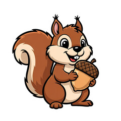 Fototapeta premium Cartoon squirrel holding acorn illustration isolated against transparent background