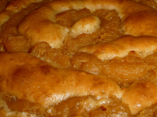 Close up of homemade sweet apple pastry swirl cake
