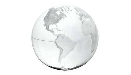 Fototapeta premium A grayscale depiction of Earth, showcasing continents and oceans in a simplified, three-dimensional representation, isolated on black