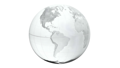 A grayscale depiction of Earth, showcasing continents and oceans in a simplified, three-dimensional representation, isolated on black