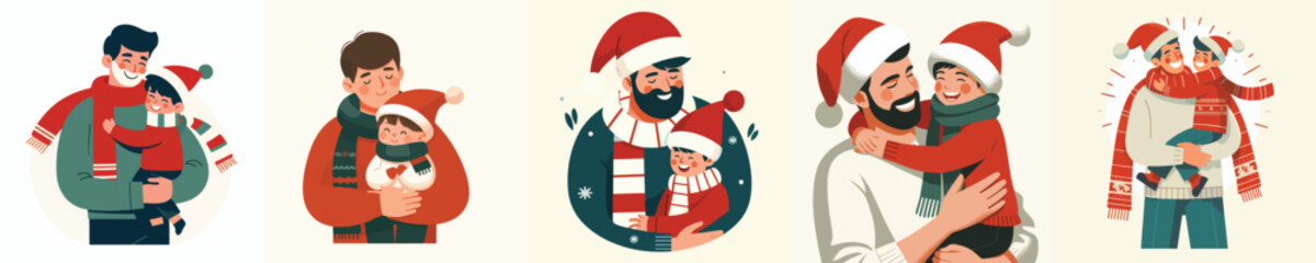 vector half body of a father hugging son on christmas