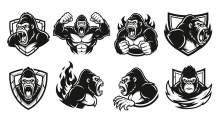 Gorilla Logos and Emblems in Black White. © Tutorialxxx18