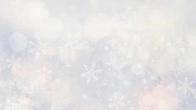 Loop starting snowflake and bokeh pattern drifting across pastel canvas for decorative backdrop