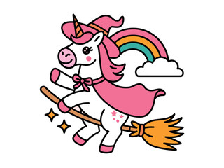 Magical Unicorn Riding Broomstick Rainbow