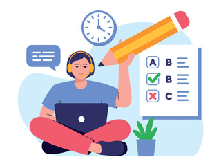 Online Student with Laptop and Pencil