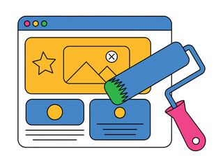 Website design and development concept with paint roller editing online content