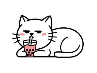 Cute Cat Drinking Boba Tea