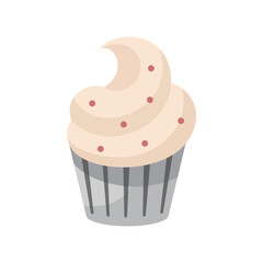 Cupcake with whipped cream. Hand drawn Cartoon illustration. Isolated on white vector muffin illustration