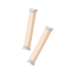 Sugar sticks, Sugar packets, sachets. Spice portion salt, pepper sticks. Cartoon vector illustration. Flat deign