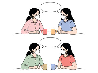 Women Wearing Masks Socializing Over Coffee