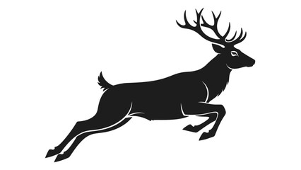 Obraz premium Elegant Silhouette of a Deer in Motion with Majestic Antlers on a Plain White Background for
