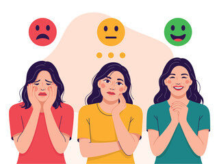 Emotional Expressions of Three Women with Different Facial Reactions and Emotions