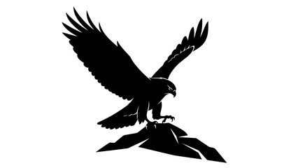 Fototapeta premium Silhouette of a soaring eagle perched on a rocky outcrop with wings fully extended capturing the